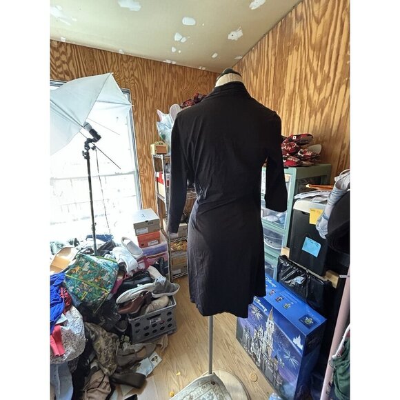 J McLaughlin Solid Black Stretch Dress V-Neck Wrap Dress Sz M Knee Length - Picture 6 of 9